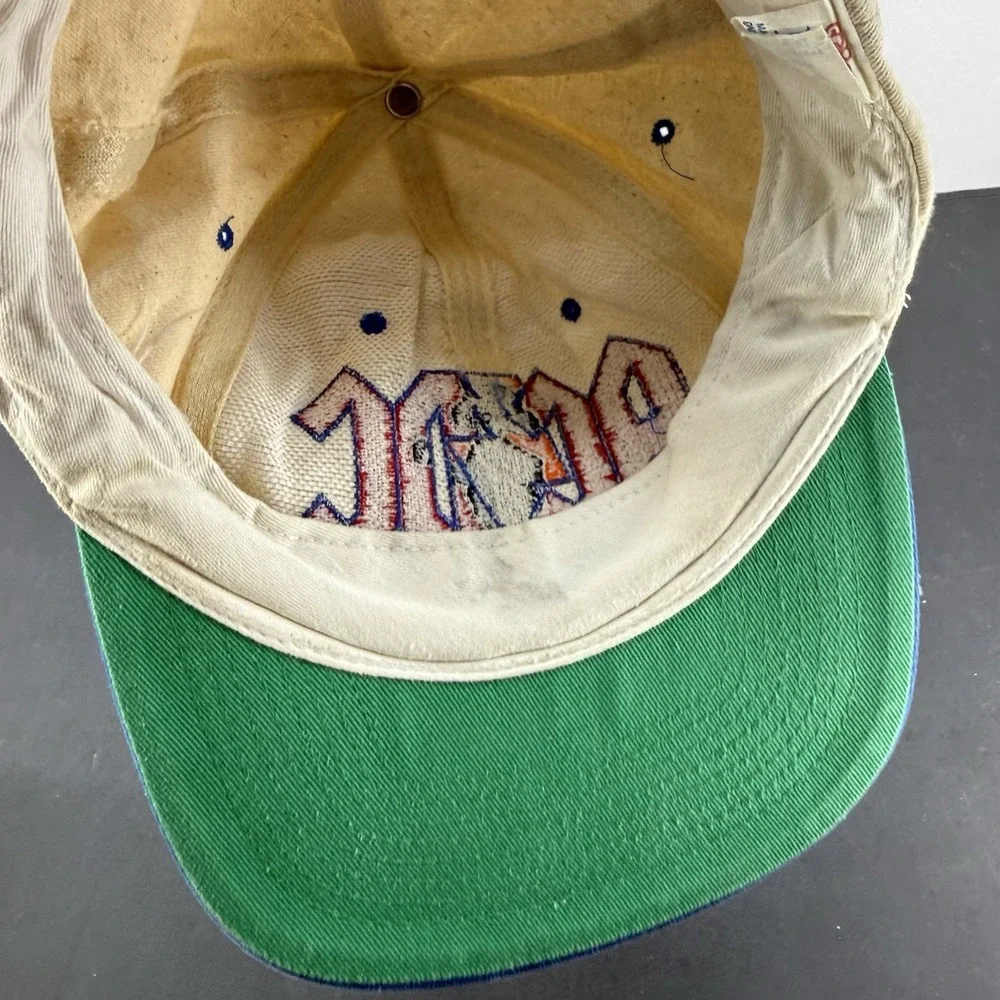 VINTAGE AC/DC Hat Cap Snap Back Blue White Embroidered Graphic Band Mens 90s